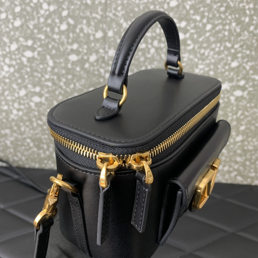 Valentino Garavani Loco Mini Box Bag in Black Calfskin Leather 